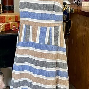 Taylor Strapless Dress in Blue and Brown Stripes